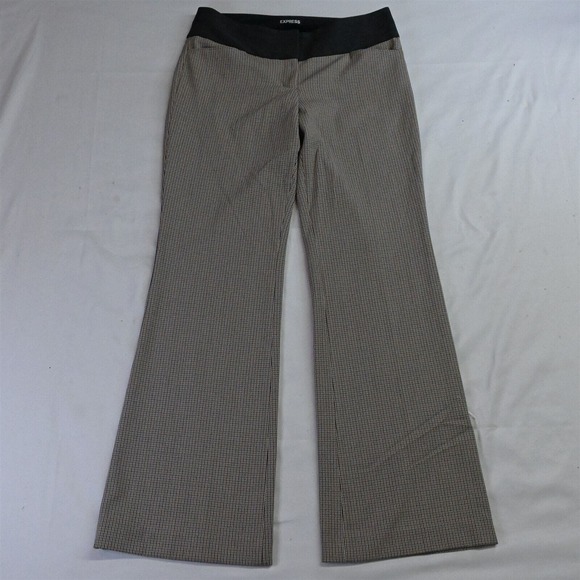 Express 6 Brown Houndstooth Editor Wide Waistband Flare Stretch Dress Pants‎ - Picture 1 of 5